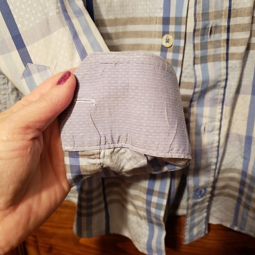 Bugatchi Plaid Button Down Shirt Flip Cuff Shirt - Picture 3 of 8